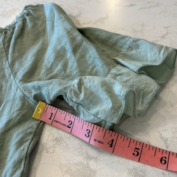 Terzo Millennio 100% Linen Made In Italy Sage Flutter Sleeve Hem Blouse Small - Picture 8 of 11